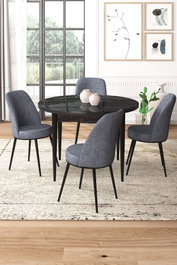 Hanah Home Juego de mesa y sillas de comedor de 5 piezas, Black Marble y Fume